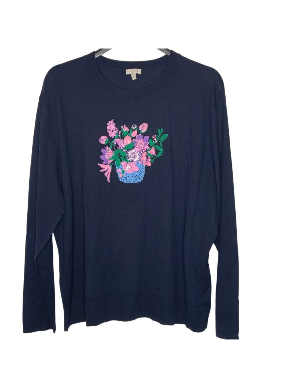 Talbots Floral Basket Knit Cotton Sweater Sz 2X Lightweight Spring